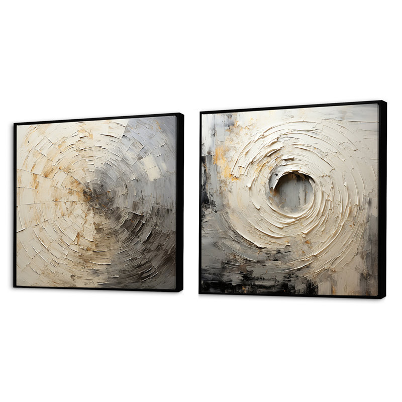 Clarhe - Ensemble de 2 collages carrés à spirales abstraites, Cadre flottant noir, H 16 po x l 33 po