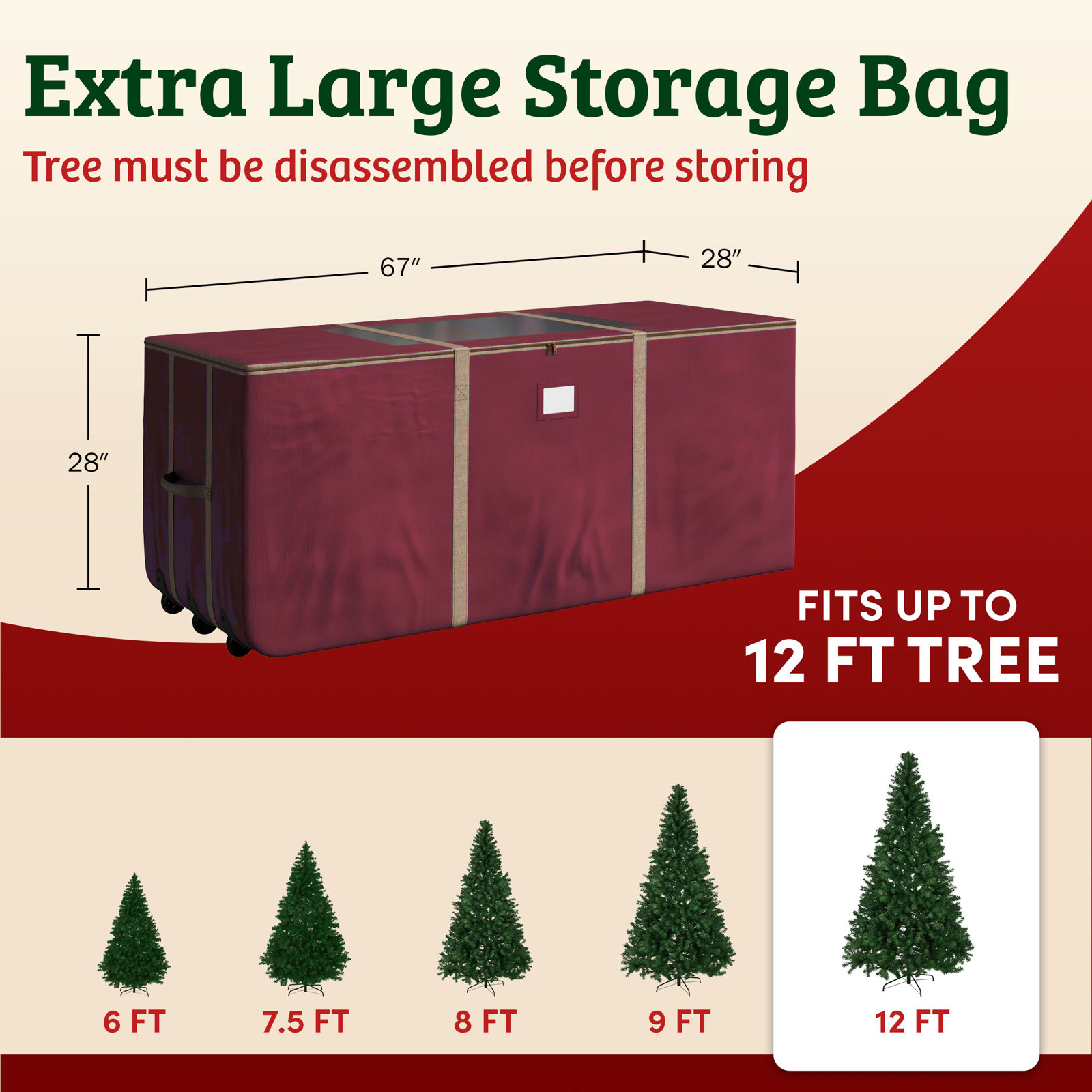 Yuri Rolling Christmas Tree Storage Bag - Heavy-Duty Storage Bags for 12FT Artificial Trees, Seasonal Décor, Packing, Moving, and More