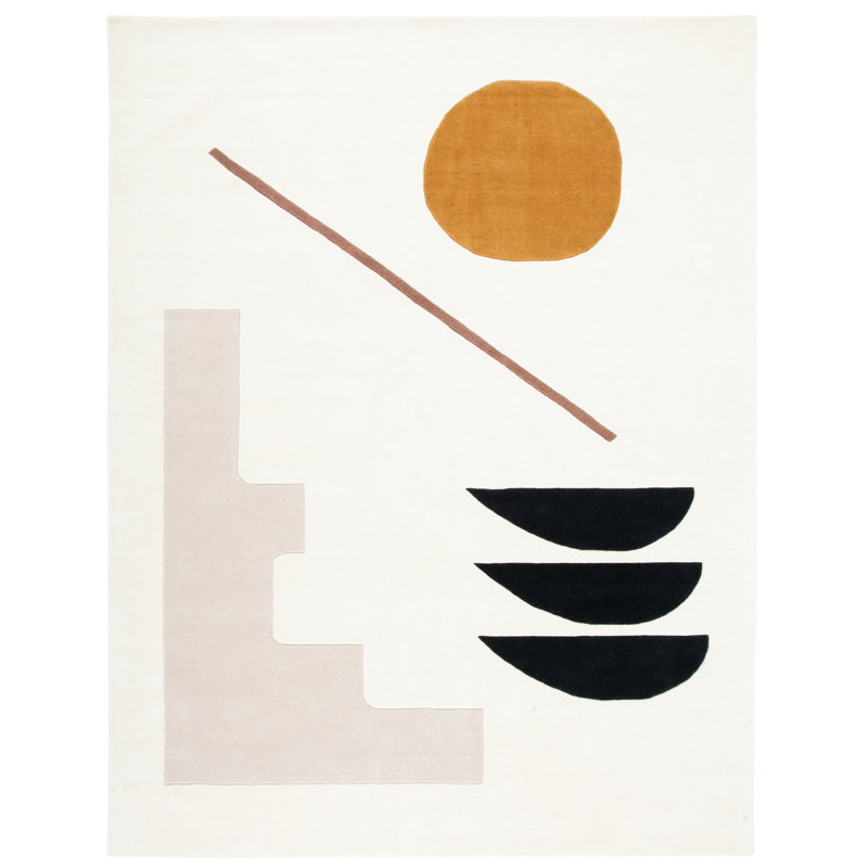 Alessandra Hand Tufted Wool Abstract Area Rug in Ivory / Brown, Rectangle 11' x 15'