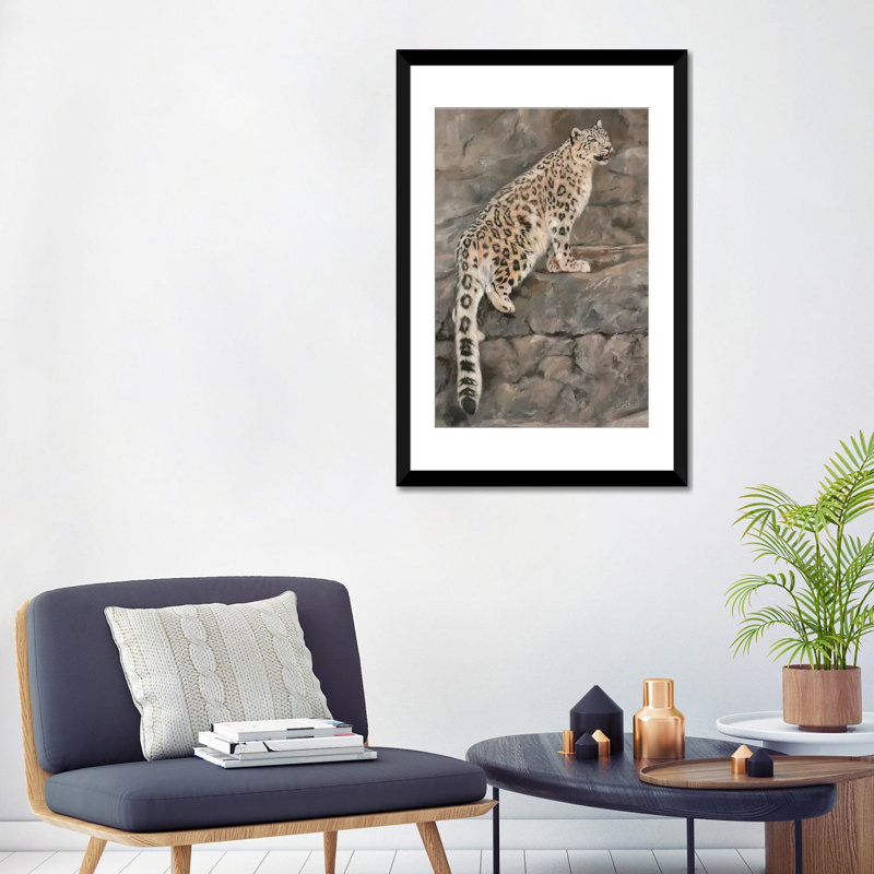 «Snow Leopard I», impression sur toile, Papier d'art encadré noir, Blanc, H 32 po x l 24 po x P 1 po