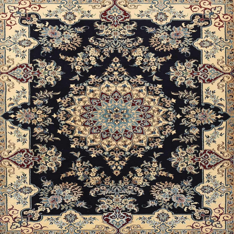 Tapis noir/beige traditionnel Brittaney, Carré 5 pi