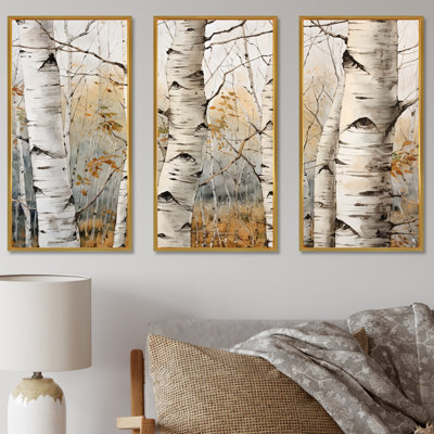 Beige Silver Birch Tree Beauty III - Tree Birch Wall Art Print Set