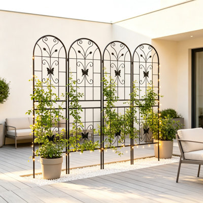 4 Pack Decorative Black Metal Garden Trellis, Anti-Rust Outdoor Vine & Rose Plant Trellis Screen