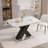 Modern Stretchable Square Dining Table With Printed Marble Table Top And MDF X-Shape Table Legs And Metal Base-732818412-715202741