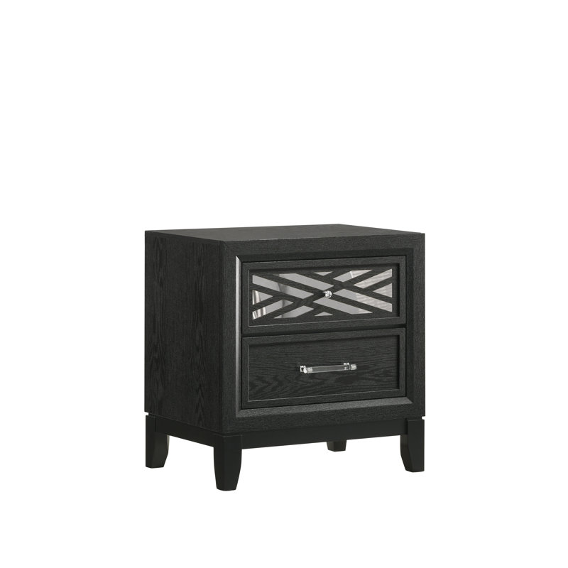 Andrien 2-Drawer Solid Wood Nightstand in Black