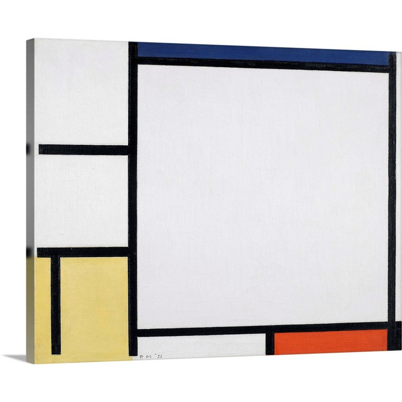 Composition avec bleu, rouge, jaune et noir de Piet Mondrian-reproduction d’art sur toile, H 11 po x l 14 po x P 1,25 po