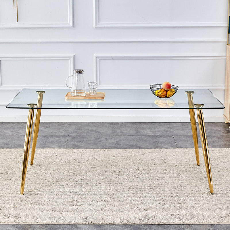 Bartlesville Metal Base Dining Table, Gold, 29.5"H x 51.2"L x 31.5"W