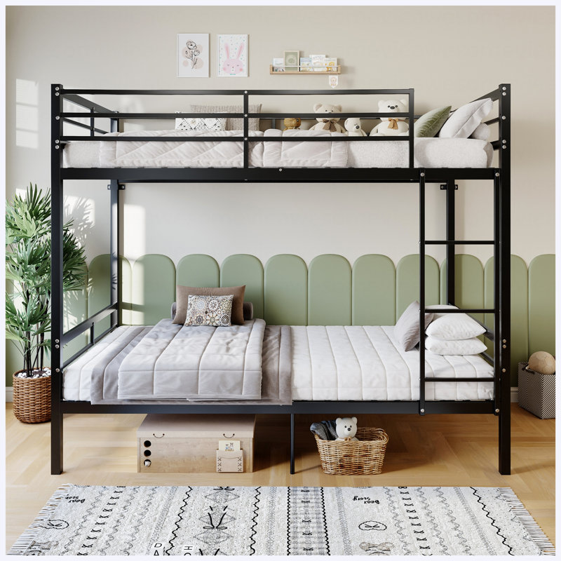 Lit simple superposé en métal avec garde-corps de 14,17 po de hauteur, 19 barres transversales, capacité de 400 lb et plus, rangement sous le lit, noir