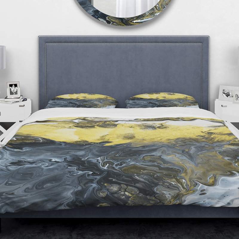 Ensemble de housse de couette en acrylique de marbre peint à la main designart