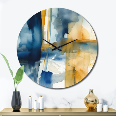 Horloge murale bleue et dorée Fusion V