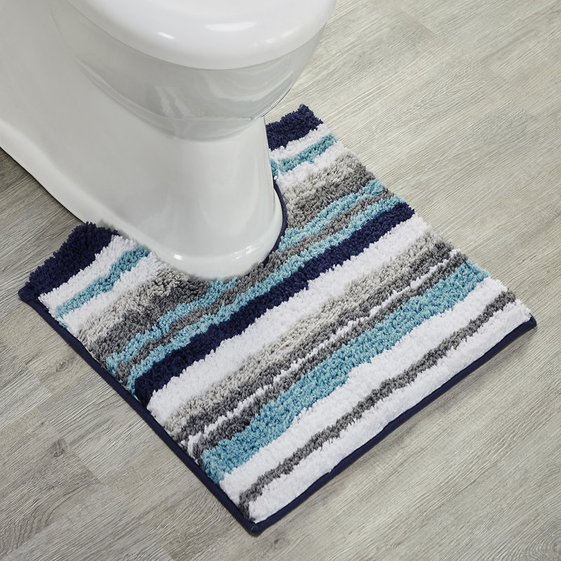 Ensemble de tapis de salle de bain 100% polyester lavable à la machine 3 pièces Griffie, Bleu