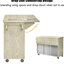 Îlot de cuisine en placage de frêne tissé à la main avec abattant et placage d'armoire spacieux, charnières en métal avec roulettes verrouillables