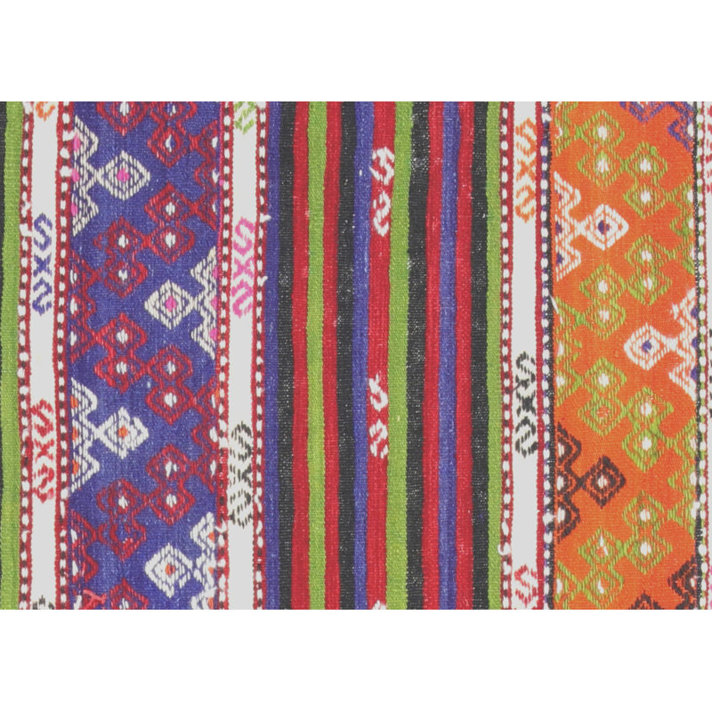 Tapis unique en laine noué à la main de style mauve / vert / orange des années 1960 de 5 pi 8 po x 7 pi 6 po