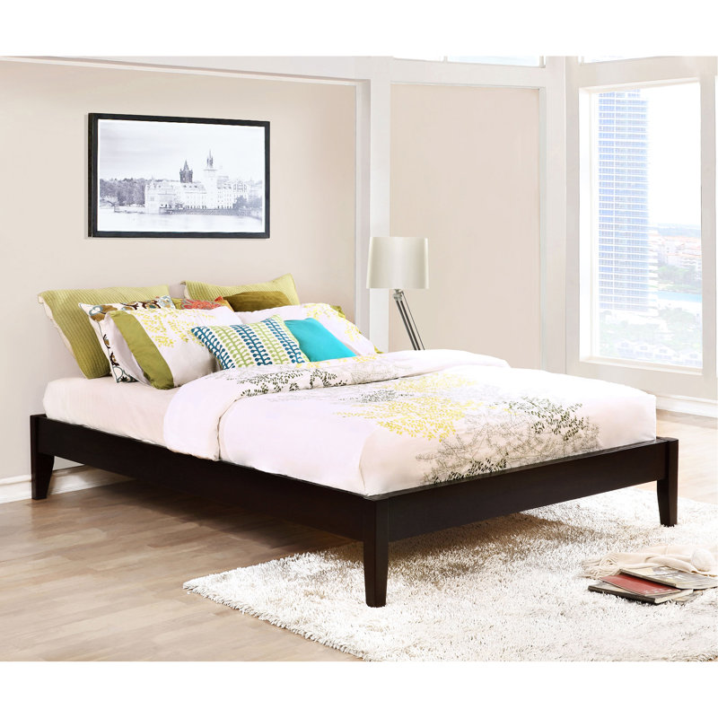 Eastern King Platform Bed In Cappuccino Shine For Bedroom Use, Transitional Style, Pine And Asian Hardwood Makeup, Slat Support Design, Made Of Wood With Kit Mattress