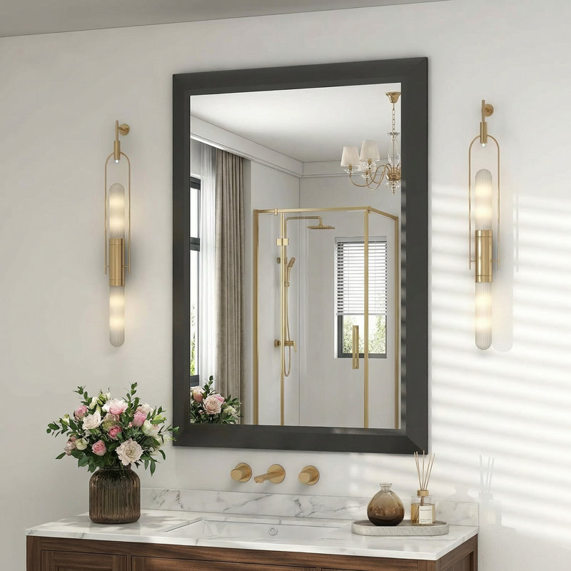 Miroir de salle de bain en verre trempé épais de haute qualité, 36 po x 24 po, Noir