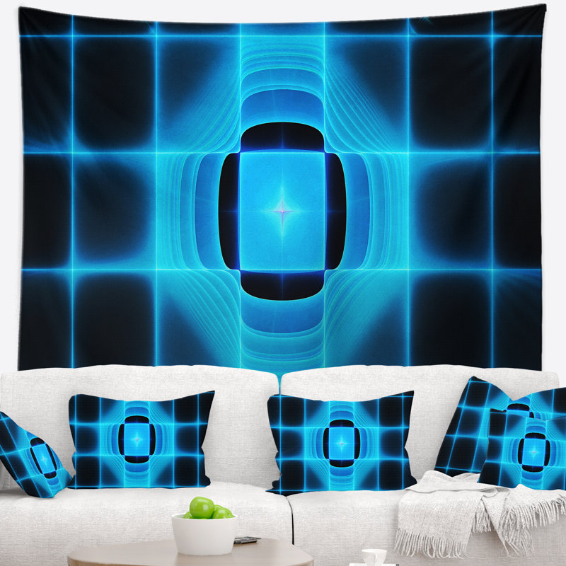 Tapisserie pare-soleil à infrarouges abstract blue on black, H 78 po x l 92 po