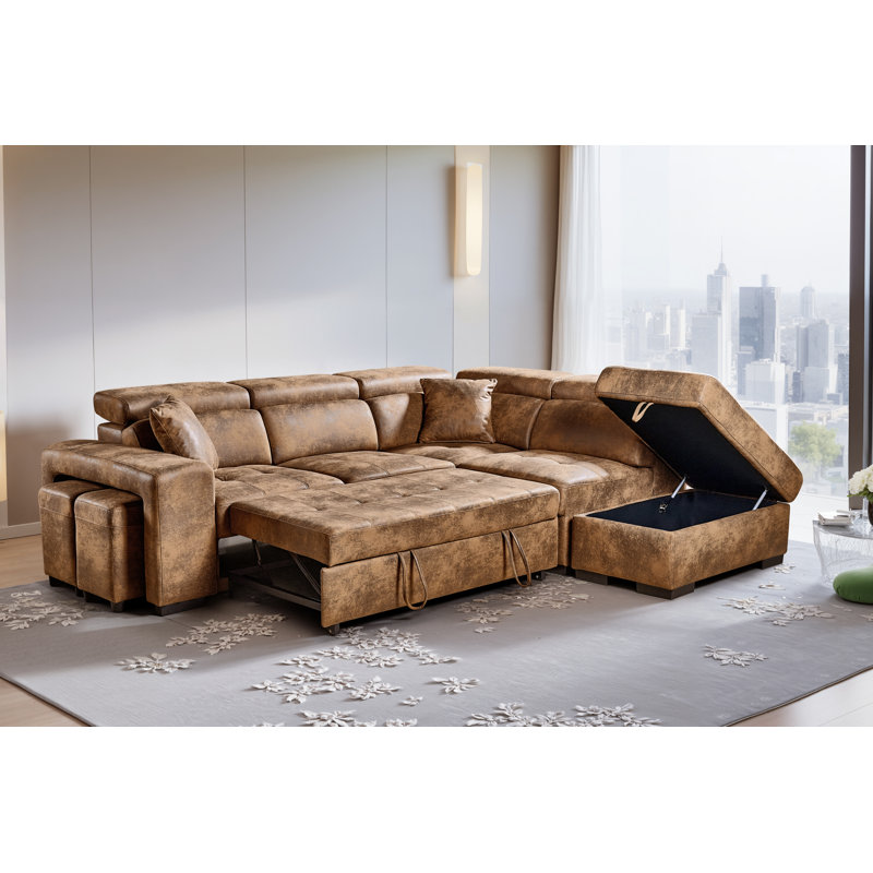 4 Seater Corner Sofa , Right Hand Facing, Brown Microfiber / Microsuede