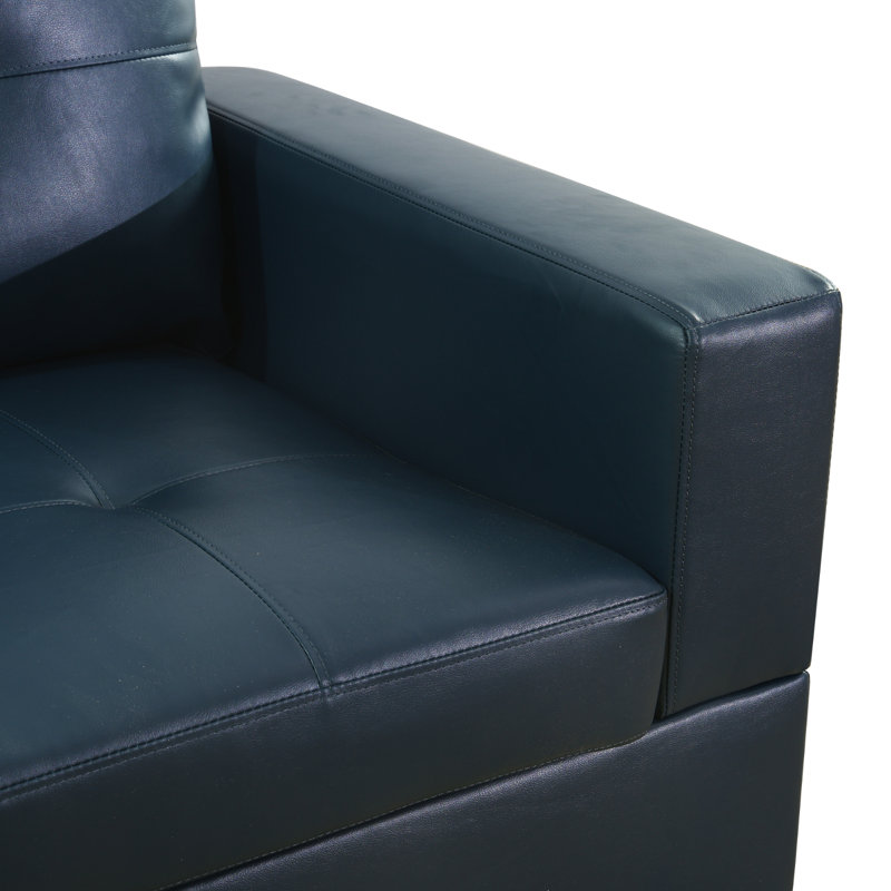 Canapé et chaise longue avec repose-pieds Beesley, Orienté à gauche (vu de face), Noir, Similicuir bleu paon