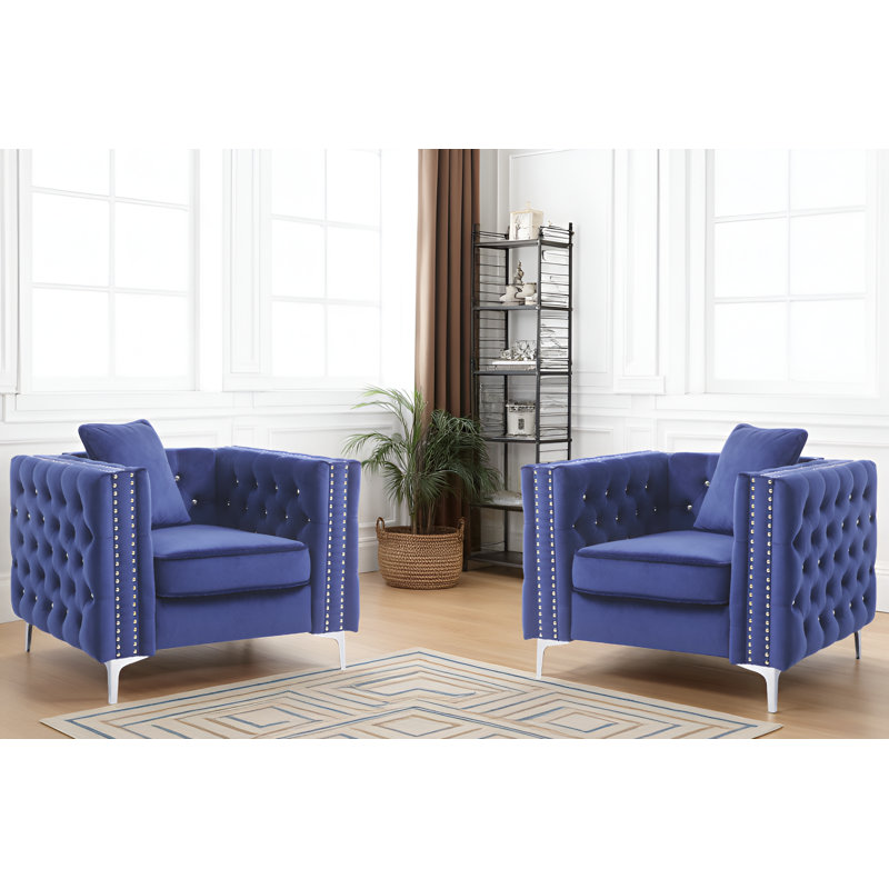 Ensemble de 2 chaises en velours Lyon, Bleu