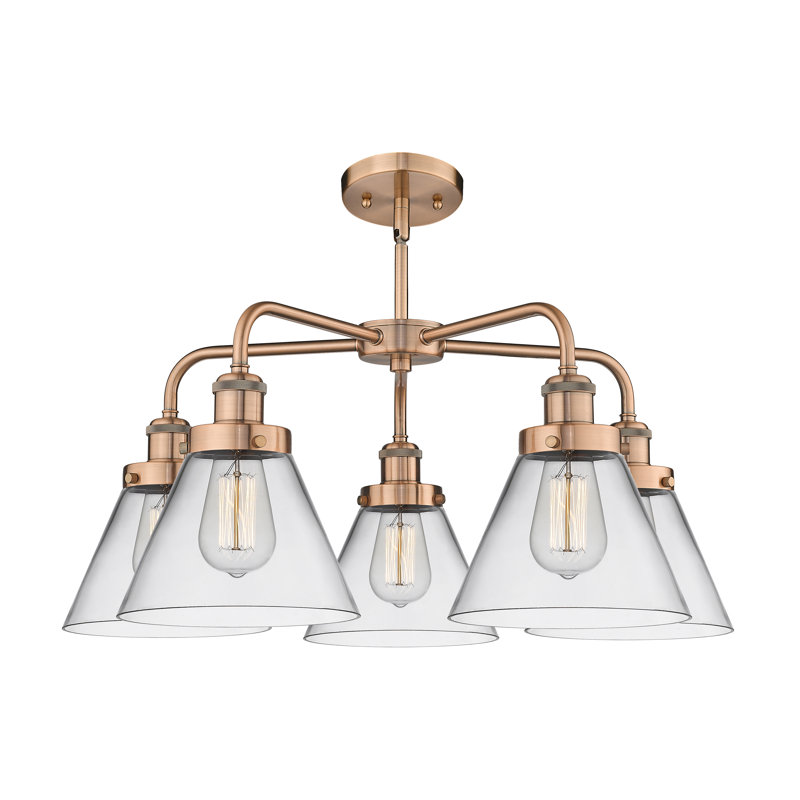 Lustre suspendu 5 lumières Cone, Clair, Cuivre antique