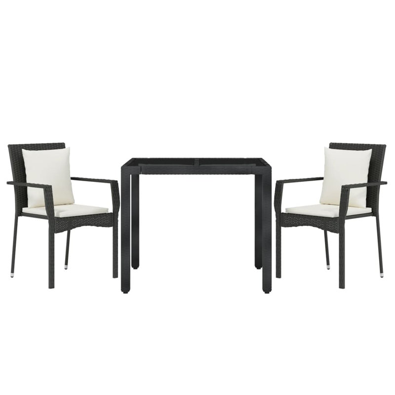 Kermith 2 - Person Wicker Patio Dining Set with Square Table , Cushions Included, White, Black