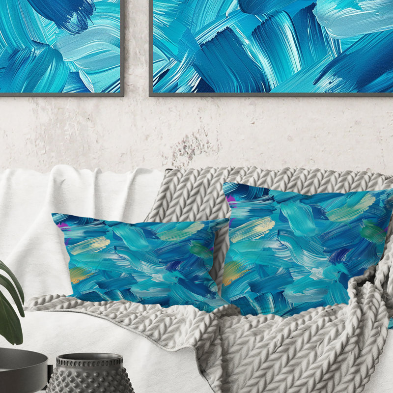 Blue Brush Strokes - Coussin décoratif moderne, H 16 po x l 16 po