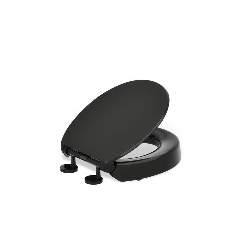 Hyten Elevated Quiet-Close Round-Front Toilet Seat, Black Black