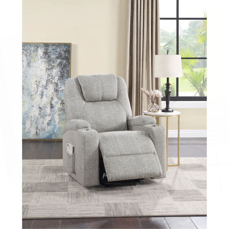 Fauteuil inclinable en chenille gris clair avec lève-personne électrique et massage