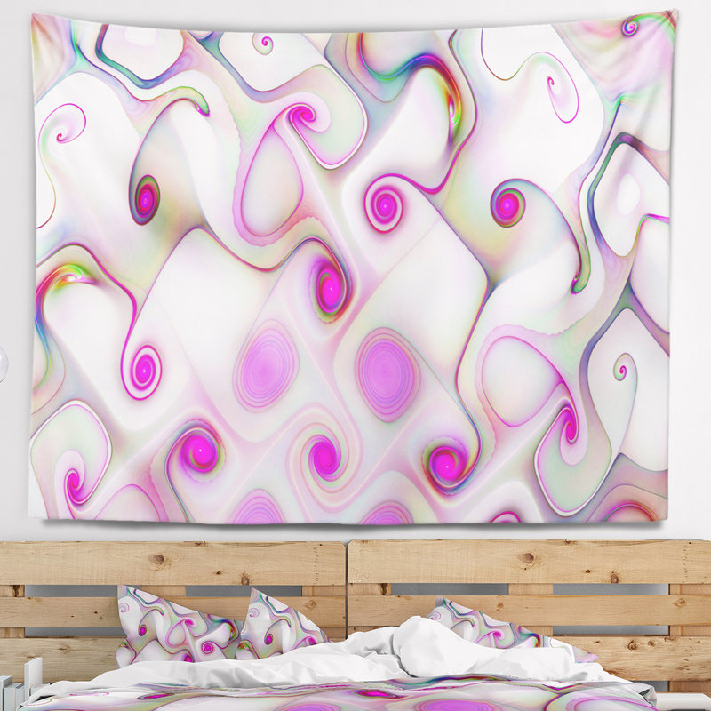 Motif fractal rose abstrait avec tourbillons tapisserie, H 32 po x l 39 po