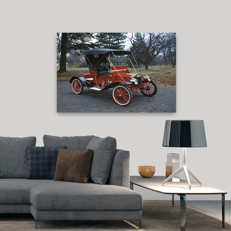 «1910S», art rouge rétro, modèle T, Roadster, automobile, rétro, art mural classique, H 32 po x l 48 po