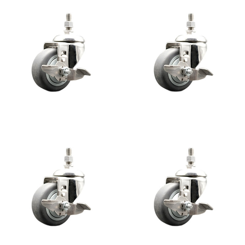 316SS Thermoplastic Rubber Threaded Stem Caster Set Brake SCC