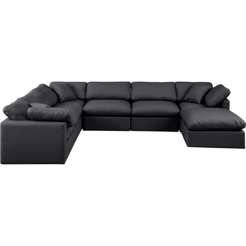 Itala Upholstered U-Shaped Sectional Reversible, Black Vegan Leather