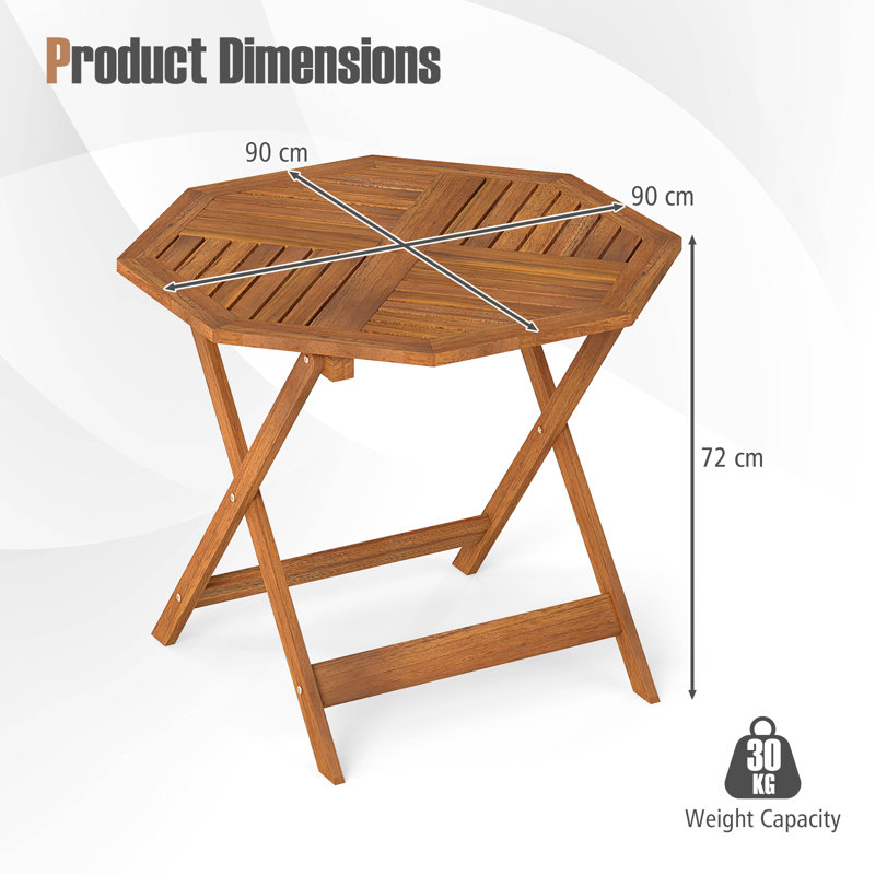 Hexagonal Teak Solid Wood Outdoor with Umbrella Hole Dining Table - 90 cm W 90 cm D