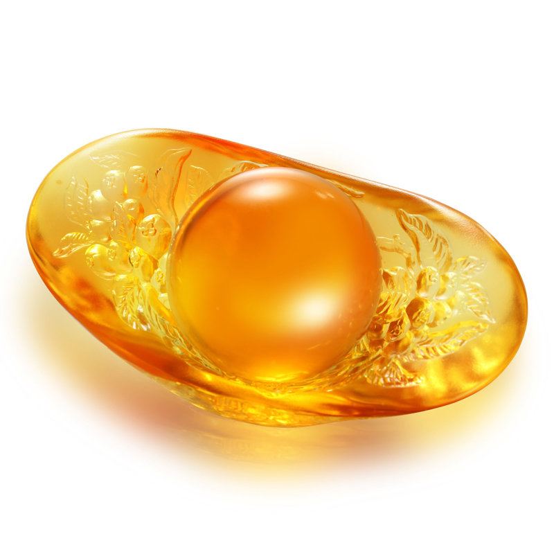 LIULI Crystal, Loquat and Ingot Sculpture | Golden Fruit