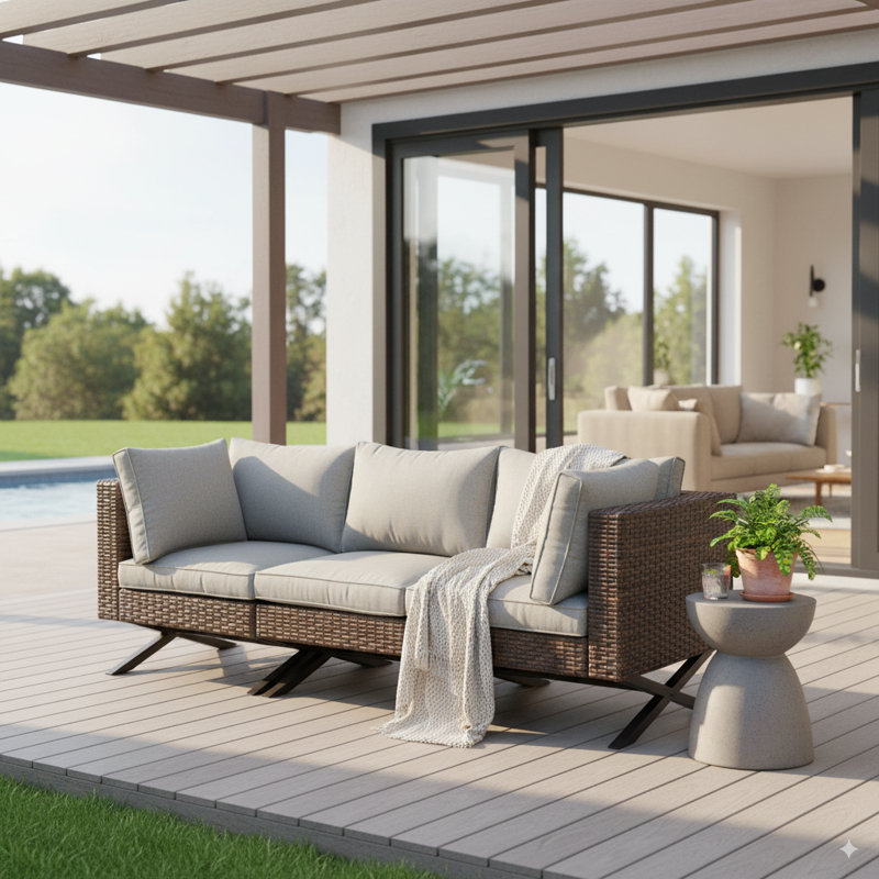 X-leg Col. Wicker 3-Seater Sofa Set With Cushions
