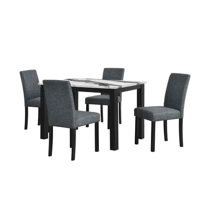 Ensemble de salle à manger complet avec plateau en faux marbre et sièges rembourrés