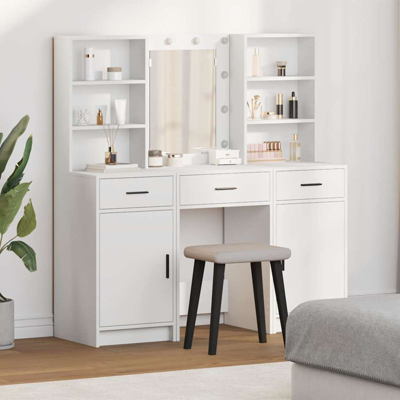 Dressing Table with Mirror, White