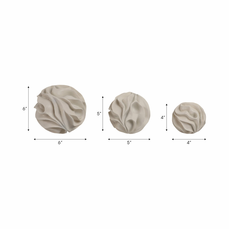 Set Of 3 4/5/6" Ostend Wavy Spheres, White