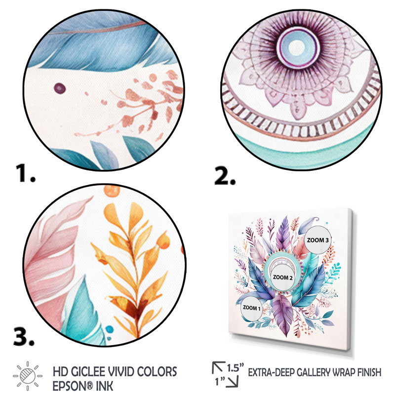 Attrape-rêves pastel turquoise Boho sur toile, Cadre doré à une seule photo, H 16 po x l 16 po x P 1 po