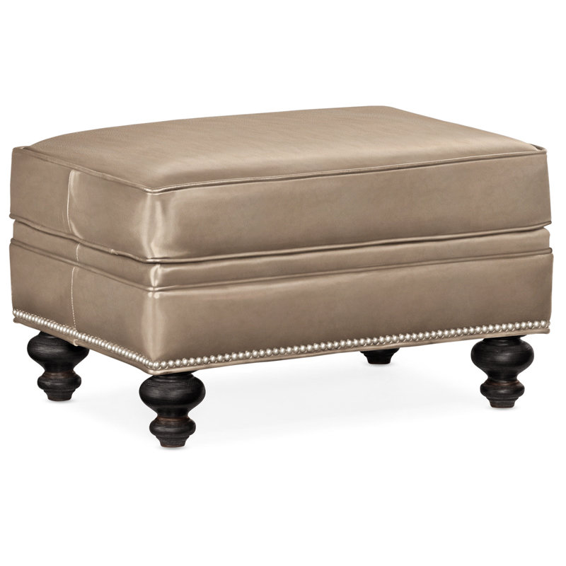 West Ottoman, Anilina Hunter Genuine Leather, Plantation, Pewter