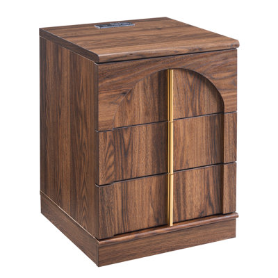 18'' W Modern Nightstand with Charging Station, Wood Square Bedside with 3 Large Drawers
