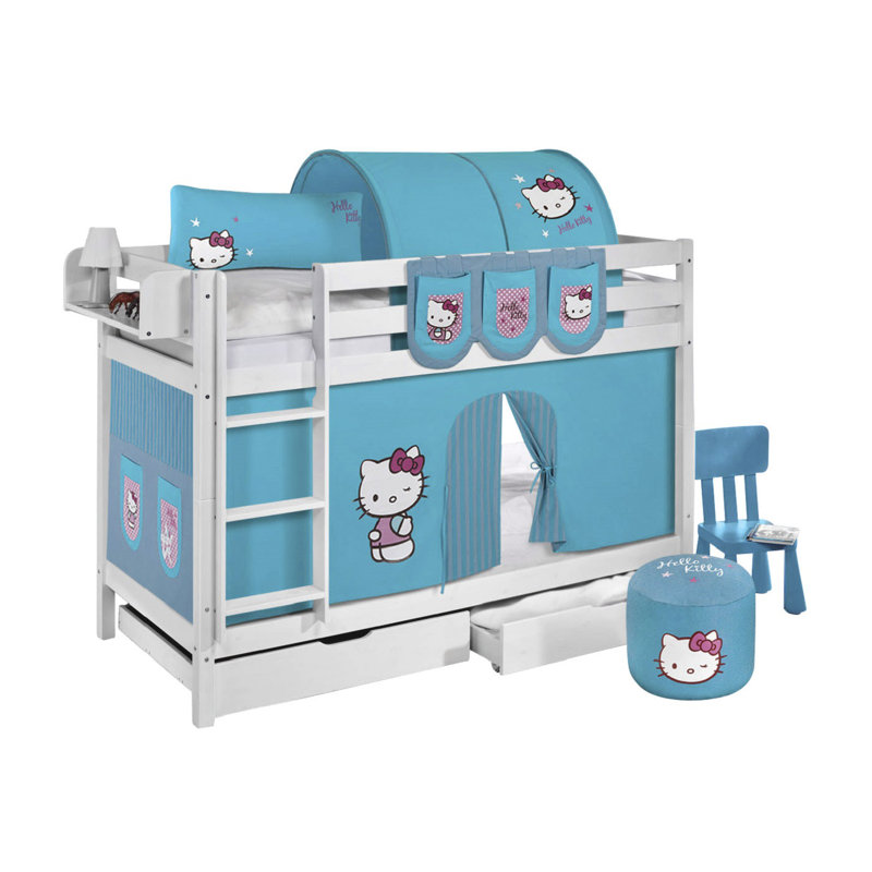 Hello Kitty Single Bunk Bed with Curtain, Turquoise