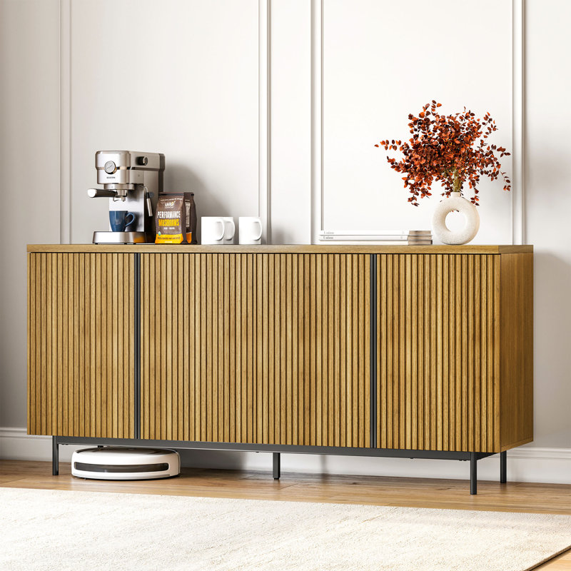 Wilber 63.4" Sideboard Buffet Cabinet with Fluted Decorative Doors, Modern Console Table, Camel