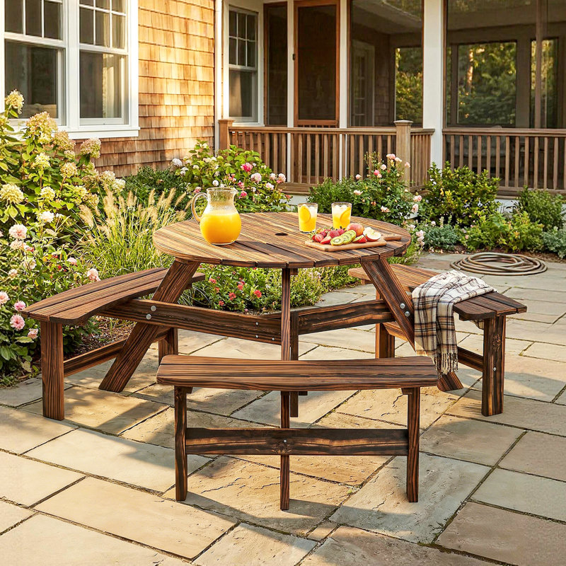 Outsunny Wooden Garden Dining Set 6 Seater with Matching Bench Carbonized