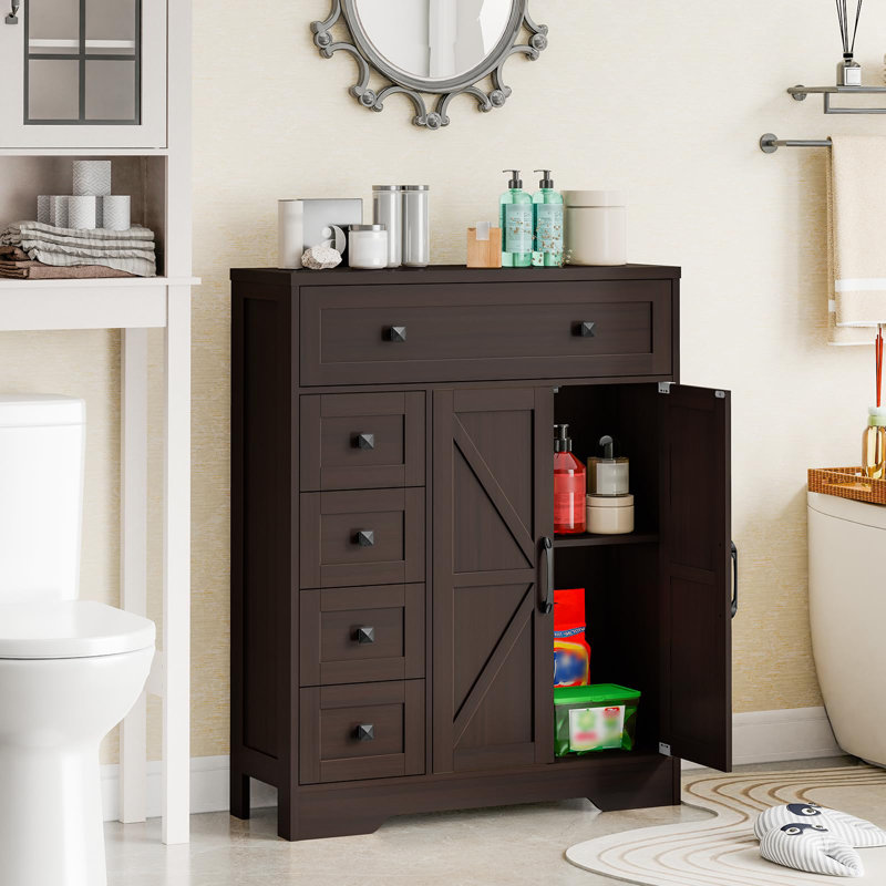 Farmhouse Storage Cabinet With 2 Doors And 4 Drawers, Espresso