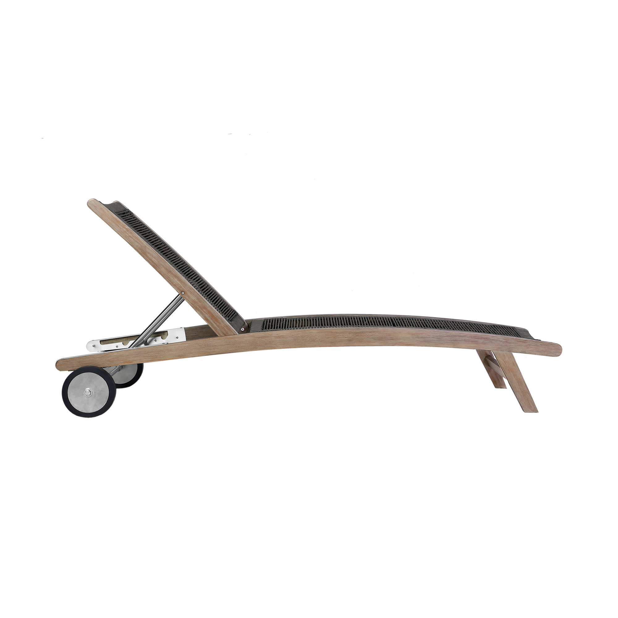 72'' Outdoor Eucalyptus Chaise Lounge, Brown, Black