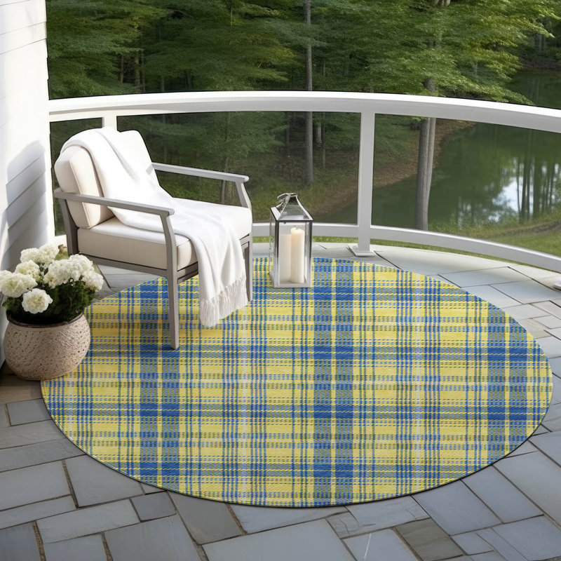 Tapis intérieur / extérieur jaune lavable Aurora , 2'3" x 7'6"