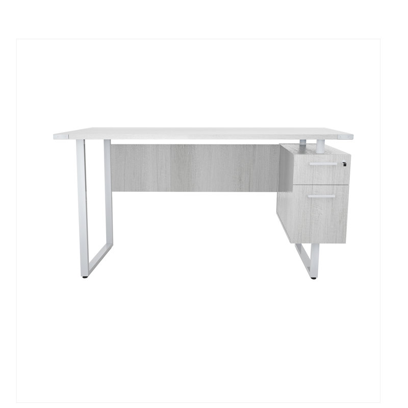 Mirella SOHO Desk With Built-In Pedestal, White , Right Hand Return