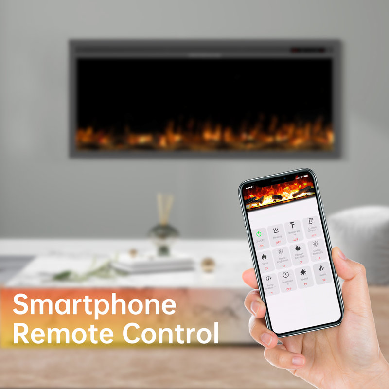 Black Electric Fireplace, Slimline Insert/Wall Mount Electric Fireplace, Remote Control with App, 12 Adjustable Flame Colors and Charcoal Bed Colors, Timer, 1500 Watts