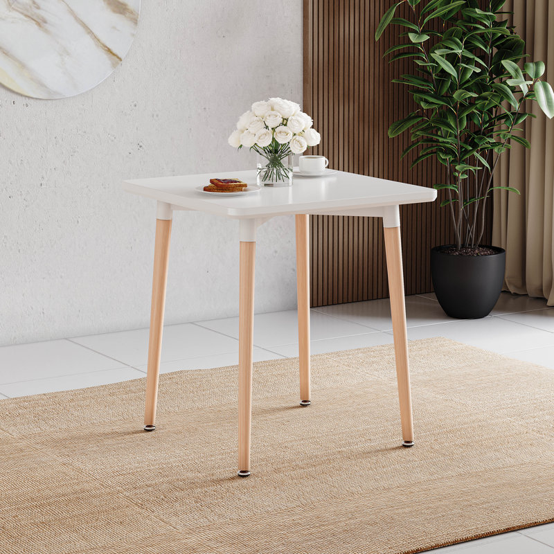 Joey Beech Solid Wood Base Dining Table, White